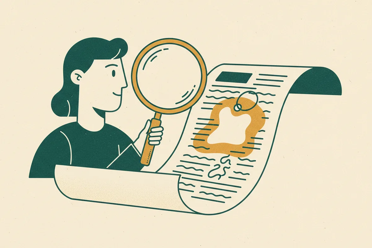 Illustration of a person examining a giant medical bill through a magnifying glass